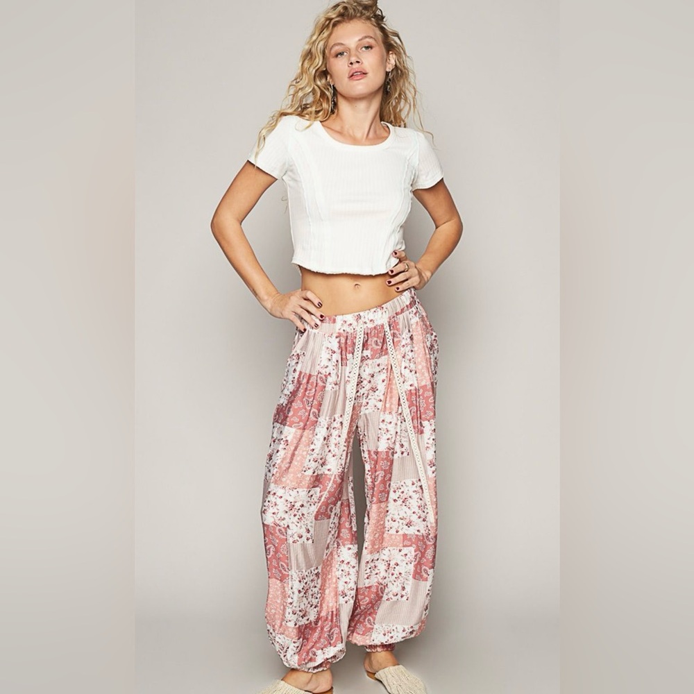 Pol Blush Patchwork Boho Pants - image 1